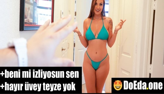 Bikinili seksi üvey teyzesini izledikçe deli gibi azıyor – Teyze pornosu